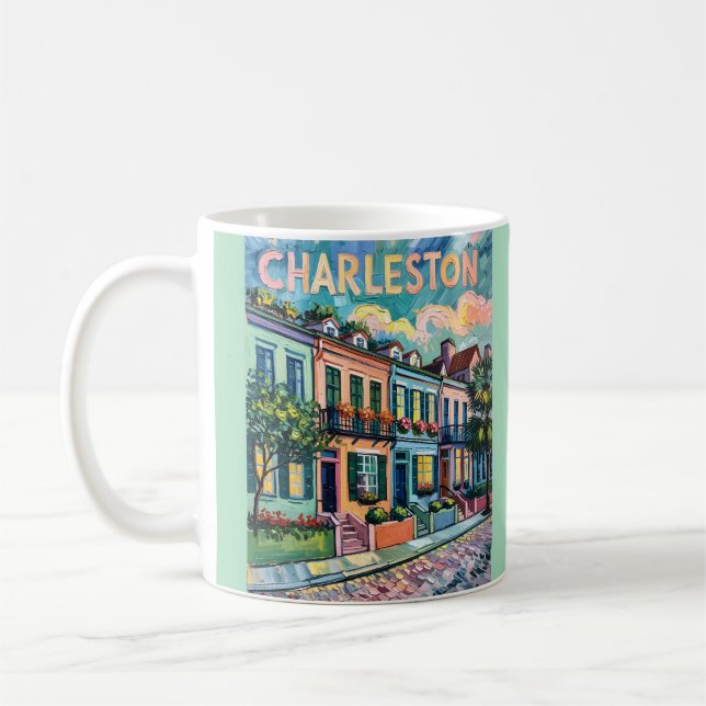 Charleston Rainbow Row SC Colourful Van Gogh Retro Coffee Mug (Left)