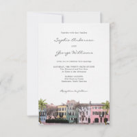 Charleston Rainbow Row SC Wedding Invitation