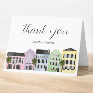 Charleston Rainbow Row Wedding / Elegant Coastal Thank You Card