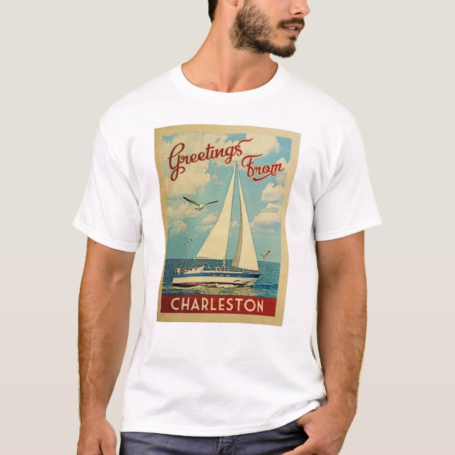 Charleston Sailboat Vintage Travel South Carolina T-Shirt (Front)