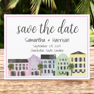Charleston Save the Date Rainbow Row Wedding Postcard