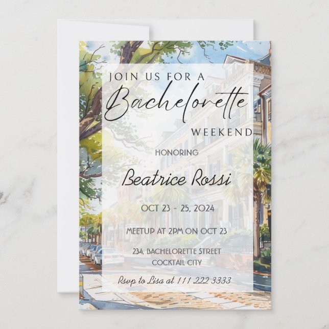 Charleston SC Bachelorette Weekend Party Invitation (Front)