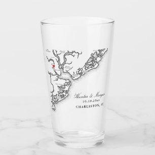 Charleston SC Map Black and White Wedding Favour Glass