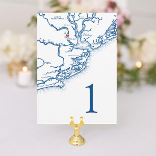Charleston SC Map Wedding Table Number Cards
