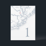 Charleston SC Map Wedding Table Number Cards<br><div class="desc">Enhance your Charleston wedding with these elegant dusty blue Lowcountry South Carolina map-themed table numbers. Click "Personalise" to change the numbers, and add each one to your cart. Make sure to click "add to cart" after you customise each card. For double sided, print 2 of each card and glue them...</div>