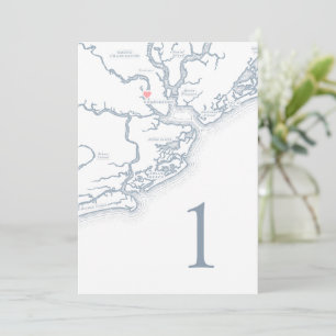 Charleston SC Map Wedding Table Number Cards