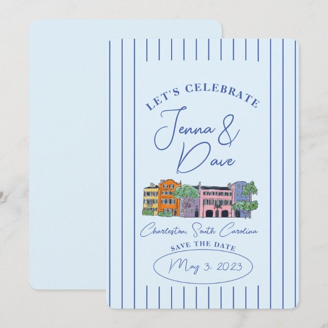Charleston, SC Save the Date Watercolor Wedding  (Front/Back)