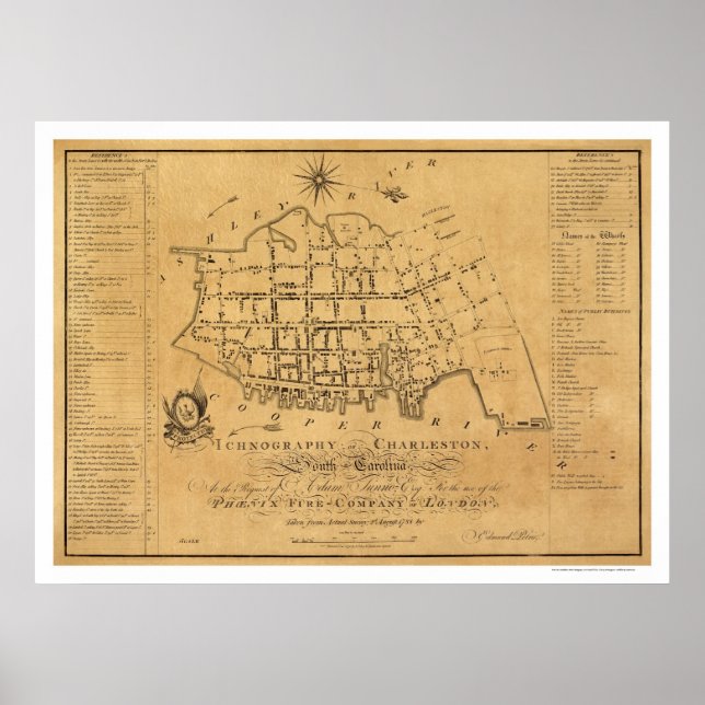 Charleston SC Street Map 1788 Poster (Front)