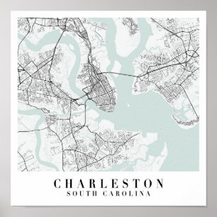 Charleston South Carolina Blue Water Street Map Poster