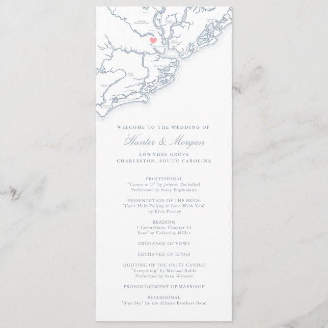 Charleston South Carolina Dusty Blue Wedding Programme (Front)