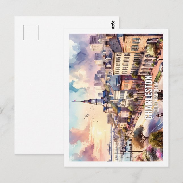 Charleston South Carolina Famous Place watercolor Postcard (Front/Back)