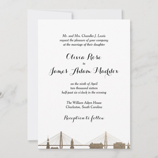 Charleston South Carolina Faux Gold Invitation (Front)