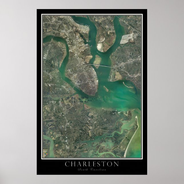 Charleston South Carolina From Space Satellite Map Poster (Front)