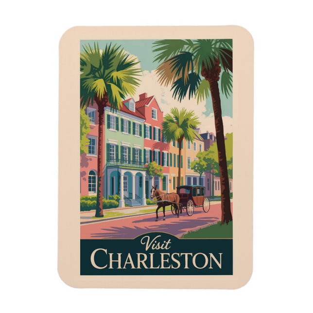 Charleston South Carolina Illustration Travel Art Magnet (Vertical)