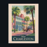 Charleston South Carolina Illustration Travel Art Postcard<br><div class="desc">Charleston retro vector travel design. From the colourful houses of Rainbow Row to plantation tours,  waterfront views,  and award-winning cuisine,  Charleston blends history,  charm,  and modern vibrancy into one unforgettable destination.</div>