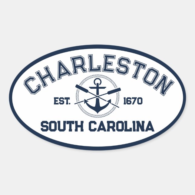 Charleston South Carolina Navy Crossed Oars Anchor Oval Sticker (Front)