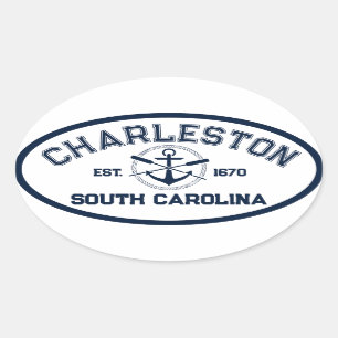 Charleston South Carolina Navy Crossed Oars Anchor Oval Sticker