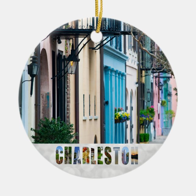 Charleston South Carolina Rainbow Row Christmas Ceramic Tree Decoration (Front)