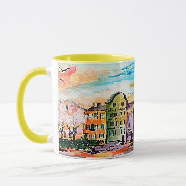 Charleston South Carolina Rainbow Row Whimsical Mug (Left)