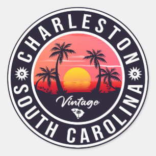 Charleston South Carolina - Retro Sunset Souvenirs Classic Round Sticker