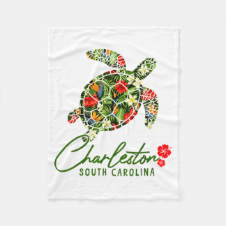 Charleston South Carolina Sea Turtle Tropical Hibi Fleece Blanket