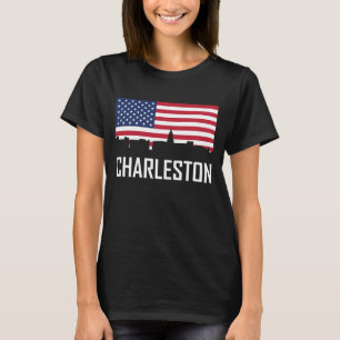 Charleston South Carolina Skyline American Flag T-Shirt