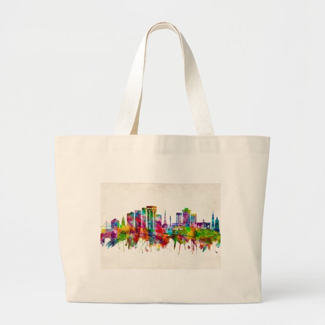 Charleston South Carolina Skyline Large Tote Bag (Front)