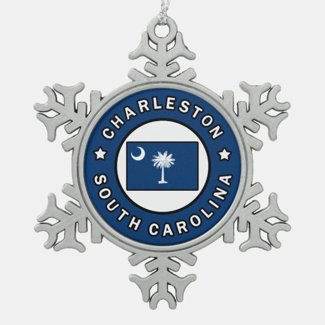 Charleston South Carolina Snowflake Pewter Christmas Ornament (Front)