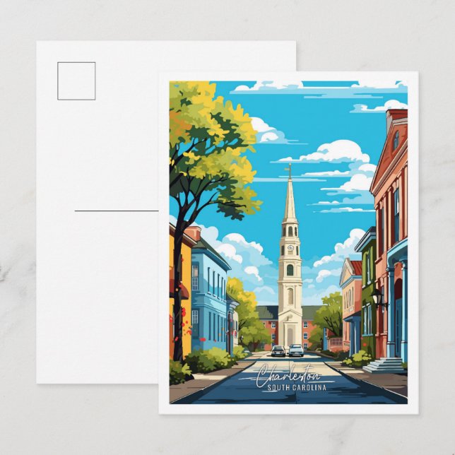 Charleston South Carolina Travel Illustration Postcard (Front/Back)