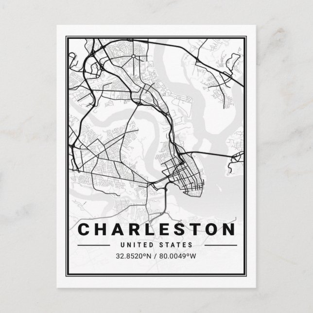 Charleston South Carolina USA Travel City Map Postcard (Front)