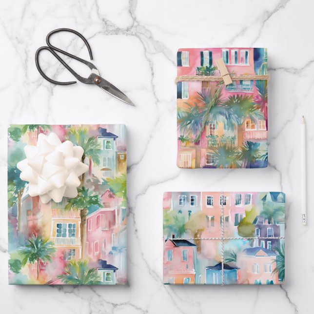 Charleston South Carolina Watercolor Wrapping Paper Sheet (Front)