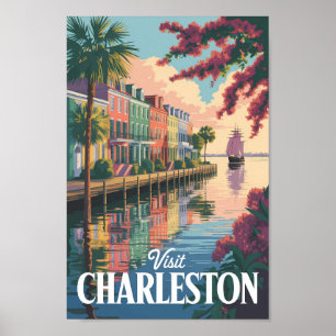 Charleston South Carolina Waterfront Illustration Poster