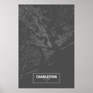 Charleston, South Carolina (white on black) Poster