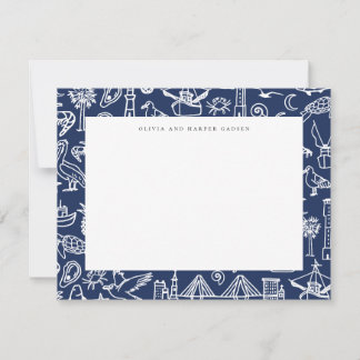Charleston Toile Border Navy Blue Thank You Card