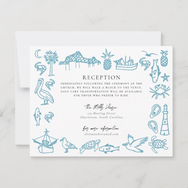 Charleston Toile Border Reception Information Card (Front)