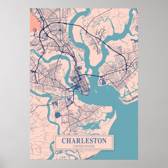 Charleston - United States Breezy City Map  Poster (Front)