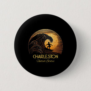 Charleston United States Surfing Surfboard  6 Cm Round Badge