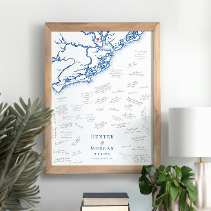 Charleston Wedding Elegant Map Guest Book Poster
