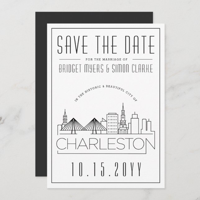 Charleston Wedding Stylised Skyline Save the Date Invitation (Front/Back)
