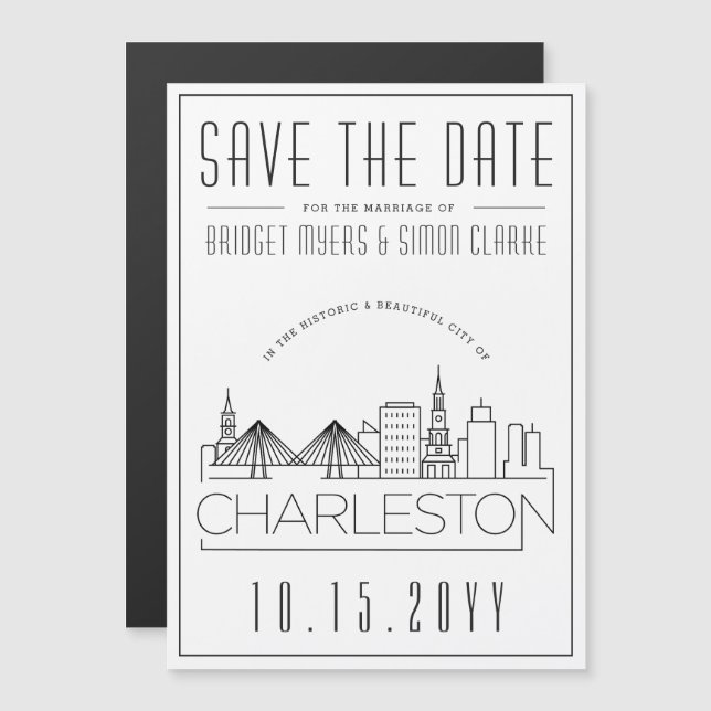 Charleston Wedding|Stylised Skyline Save the Date Magnetic Invitation (Front/Back)