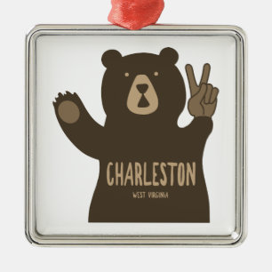 Charleston West Virginia Peace Bear Metal Tree Decoration