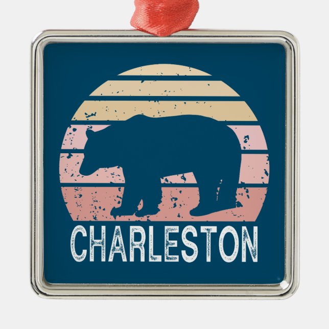 Charleston West Virginia Retro Bear Metal Tree Decoration (Front)