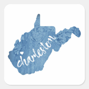 Charleston West Virginia Wood Grain Square Sticker