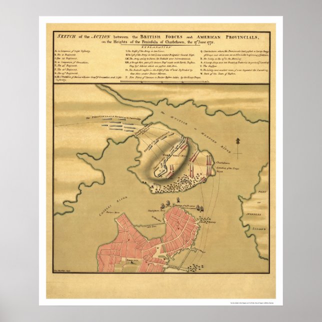 Charlestown Battle Map - 1775 Poster (Front)
