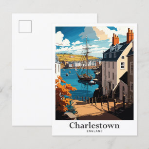 Charlestown England Vintage Travel Illustration Postcard