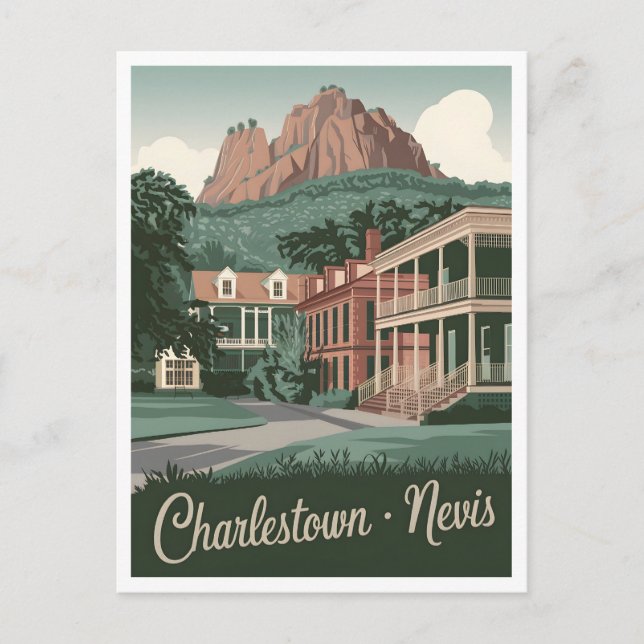 Charlestown Nevis Vintage Postcard (Front)
