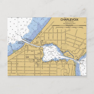 Charlevoix, MI Round Lake Nautical Chart Postcard