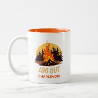 Charlevoix Michigan Campfire Two-Tone Coffee Mug