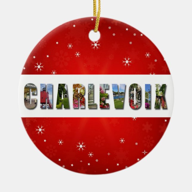 Charlevoix Michigan Travel Photos Christmas Ceramic Tree Decoration (Front)