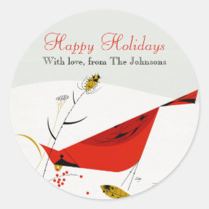 Charley Harper Cardinal Christmas Holiday Winter Classic Round Sticker